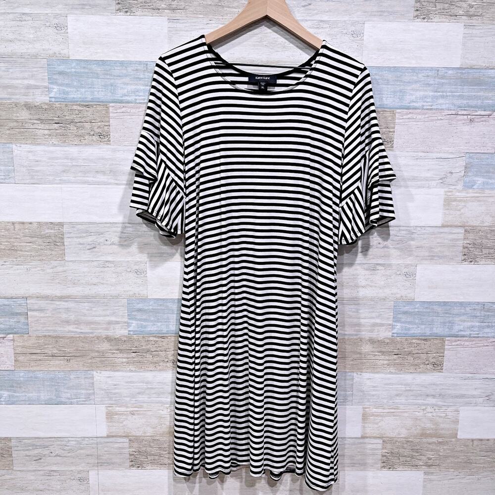 Karen Kane Striped Flutter Sleeve T Shirt Dress Black White Casual Womens XL